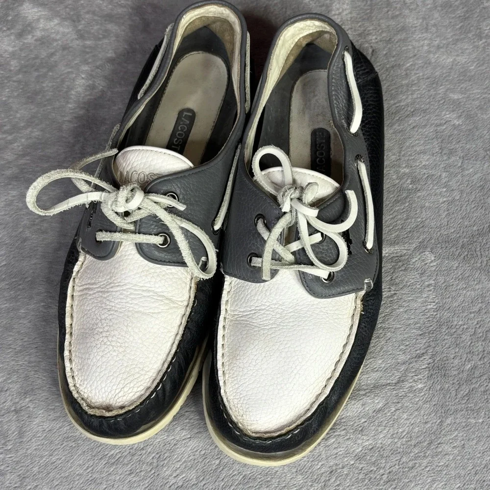 Lacoste Boat Shoes Mens 11 Black Grey White Arlez SRM LTH Leather Deck‎ Shoes